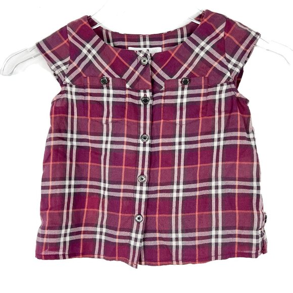 Burberry Other - NWT Burberry Children Plaid Cap Sleeve Buttondown Shirt Dark Pomegranate Size 4Y